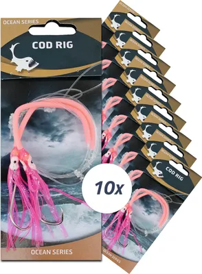 Produktbild von Eurocatch Dorsch-Rig Pink Luminous 2-Haken 5/0 – 10 Stück – Dorsch-Rigs – Meeresangeln – Zevis Paternoster