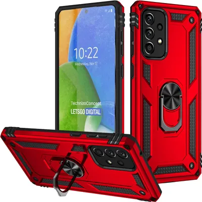 Image de Étui pour Samsung Galaxy A73 5G étui de protection militaire double couche avec support d'anneau et support rouge