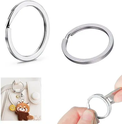 Image de Porte-clés en acier inoxydable, 30 mm, plats avec fente, argentés, pour le bricolage, lot de 100