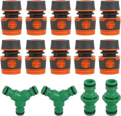 Productafbeelding van Famanu slangkoppelingen, 10 stuks - 1/2 inch slangfittingen met 2 Y-verdelers en 2 dubbele koppelingen