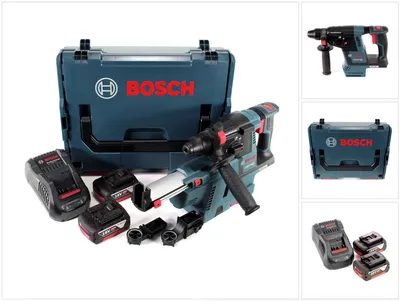 Produktbild von Bosch GBH 18 V-26 Akku Bohrhammer 18V SDS-Plus + Staubabsaugung + 2x 5,0Ah Akku + Ladegerät + L-Boxx