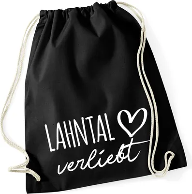 Produktbild von Huuraa Turnbeutel Lahntal verliebt 12 Liter Black Baumwolle Rucksack Geschenkidee
