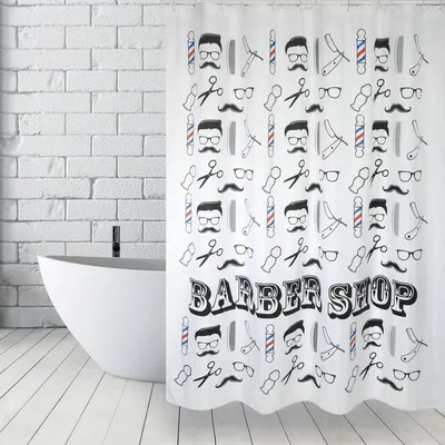 Produktbild von Cotexsa by MSV Premium Anti-Schimmel Textil Duschvorhang - Anti-Bakteriell, waschbar, 100% wasserdicht, mit 12 Duschvorhangringen - Polyester, „Barber Shop“ Weiß 180x200cm – Spain