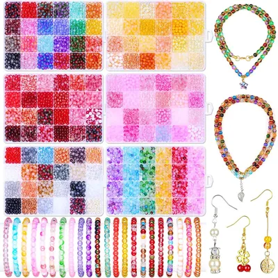 Obrázok produktu pre Sada sklenených korálkov 6 mm, 3600 kusov, 144 farieb, pre náramky
