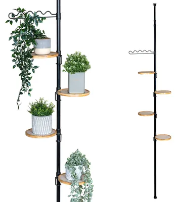Produktbild von bremermann Teleskop-Blumenregal mit 4 Bambusablagen, Blumentreppe höhenverstellbar von 140 bis 290 cm, schwarz
