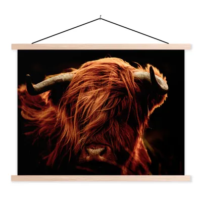 Produktbild von MuchoWow® Textilposter Schottischer Highlander - Kuh - Hörner - Porträt - Tiere 40x30 cm mit holzfarbenen Rahmen - Bilder