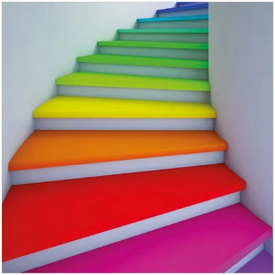 Produktbild von Wallario Premium Glasbild, freischwebende Optik, kräftige Farben, Größe 30 x 30 cm Motiv Bunte Treppe