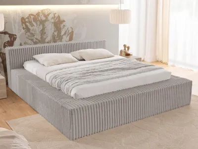 Produktbild von Noord - Modernes Polsterbett 160x200 aus Grau Plüschcord mit Lattenrost und großem Bettkasten