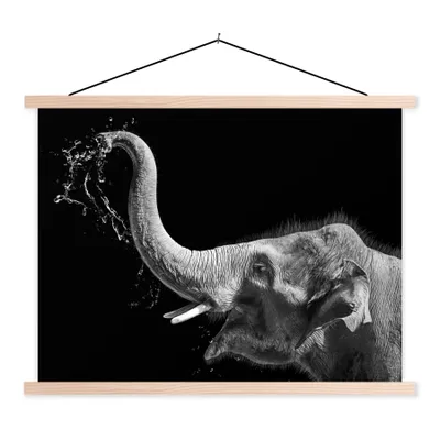 Produktbild von MuchoWow® Textilposter Porträt - Elefant - Tiere - Schwarz und weiß 120x90 cm mit holzfarbenen Rahmen - Magnetisch
