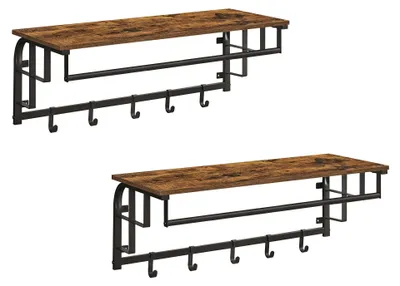 Produktbild von VASAGLE Wandgarderobe mit Ablage, 2er Set, Wandregal, mit 5 abnehmbaren Haken, w
