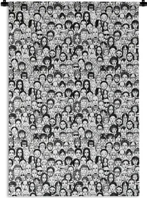 Produktbild von MuchoWow® Wandteppich Wandbehang Muster - Gesicht - Schwarz und Weiß 120x180 cm Tapisserie Dekoration Wandtuch - Schlafzimmer - Dekorationen für das Haus