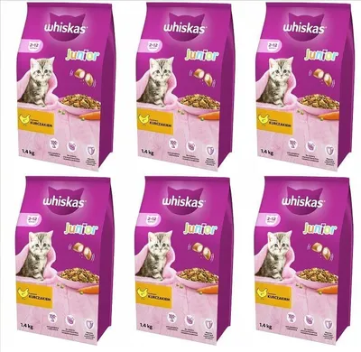 Produktbild von Whiskas Junior Trockenfutterfür Kätzchen (2-12 Monate) mit Huhn, 6x1,4kg (6 Packungen)