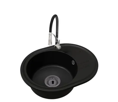Produktbild von Küchenspüle Einbecken Bella mit schwarzem Siphon und Nexo Armatur Chrom
