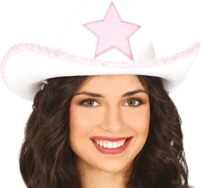 Imagen del producto de Sombrero de vaquero rosa, estilo "Western", ideal para disfraces y fiestas de carnaval. Accesorio. Color: blanco