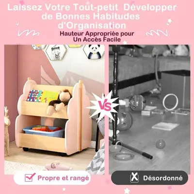 Produktbild von Holz Kinderbuchregal mit Rollen für Bücher und Spielzeug