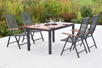 Produktbild von Merxx Gartenmöbel Set Thasos 5tlg., 4 Klappsessel, 1 Ausziehtisch 150 (200) x 90 cm- Aluminium