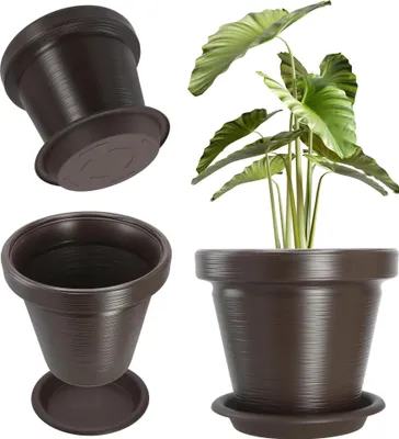 Image de Pot de fleurs - Cache-pot - 39 cm - Grand format - Décoratif - Marron chocolat