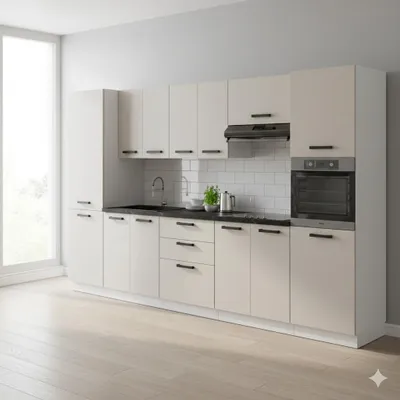 Produktbild von ULWEHOME Küchenmöbel Küchenmöbel-Set Küche Milan 320 cm | Unterschrank - Arbeitsplatte - Backofenschrank - Vorratsschrank - Regal | Kaschmir 3,2 m