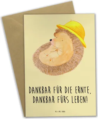 Produktbild von Mr. & Mrs. Panda Glückwunschkarte Erntedankfest Dankbarkeit - Gelb Pastell - Geschenk, Dankesfeier, osterkarte, Herbst, Dankbar, Familie, weihnachtskarten, Feiertag