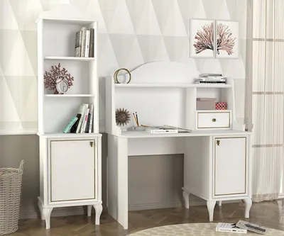 Produktbild von Schreibtisch mit Bücherregal Komfortabel Jugendzimmer Kindermöbel 2tlg. Weiß