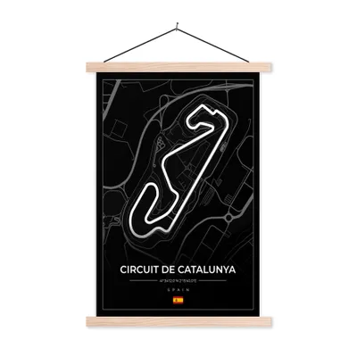 Produktbild von MuchoWow® Textilposter F1 - Rennstrecke - Circuit de Barcelona-Catalunya - Rennstrecke - Spanien - Schwarz 60x90 cm mit holzfarbenen Rahmen - Textil