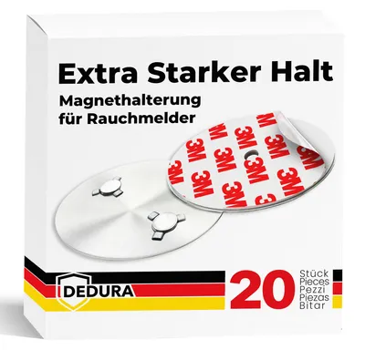 Produktbild von Rauchmelder Magnethalter 20er Set mit extra starken Klebepads – ohne Bohren und Schrauben – Magnethalterung geeignet für alle gängigen Feuermelder