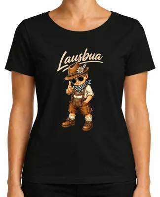Immagine prodotto di Lausbua: Pantaloni corti in pelle ("Lederhose"), camicia tradizionale ("Trachtenshirt"), abito tradizionale ("Dirndl"), maglietta da donna per l'Oktoberfest ("Wiesn"), colore: nero, taglia: XL