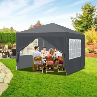 Obrázek produktu pro Hengda Pavillon Skládací pavilon 3x3m šedý s bočními stěnami Party stan UV ochrana výškově nastavitelný s taškou na přenášení, pro venkovní použití, zahradu, kempování