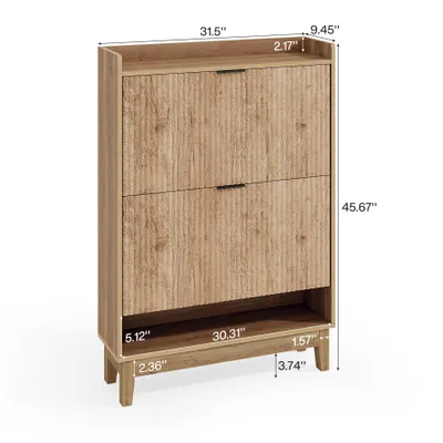 Image de Tribesigns Armoire à chaussures avec 2 tiroirs rabattables, rangement caché pour chaussures, hauteur 115 cm, armoire à chaussures étroite pour entrée, hall d'entrée