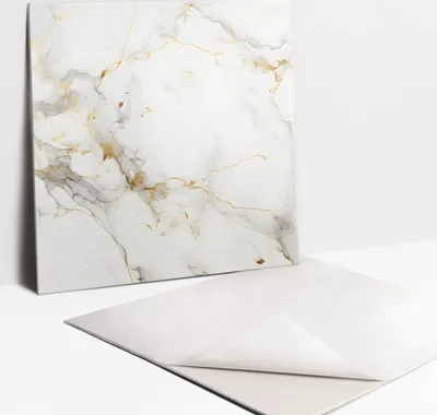 Produktbild von Fliesenaufkleber Set für Bad und Küche - 9 Fliesen Selbstklebend PVC - 30 x 30 - Elegantes Marmor und Gold