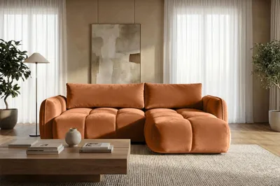 Produktbild von Sofiland BELVEO Ecksofa L-Form rechts mit Schlaffunktion & Bettkasten Kupfer