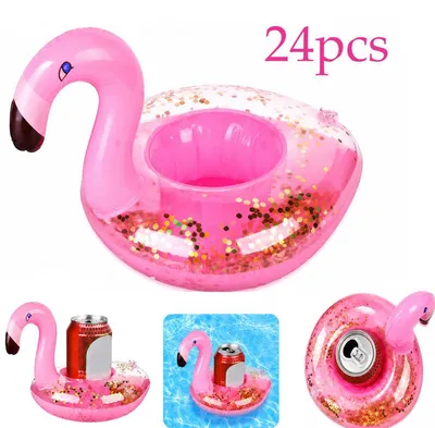 Produktbild von Aufblasbarer Flamingo Getränkehalter 24er Set Rosa Glitzer Effekt PVC 20×17cm Gartenparty Poolbar Urlaub