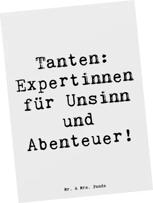 Produktbild von Mr. & Mrs. Panda Ansichtskarte Spruch Tante Abenteuer - Weiß - Geschenk, Geschenke, Nichte, bildkarte, Grußkarte, Postkarten, Familienmitglieder, spielen, Neffe, Familie