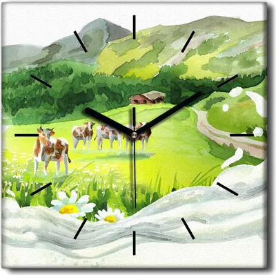Produktbild von Coloray Uhr auf Leinwand 30x30 cm Wand Uhr Dekoration Wohnzimmer Segeltuch schwarze Hände -Kuhwiesenmilch.