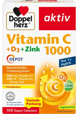 Produktbild von Doppelherz Vitamin C 1000+D3+Zink Depot Tabletten 100 St
