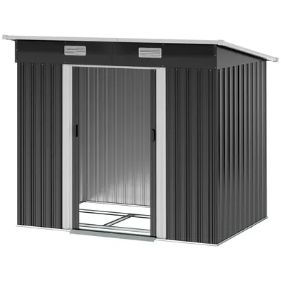 Produktbild von Gerätehaus Metall 2,3 m² 207 x 130 x 182 cm Geräteschuppen mit Pultdach Fenster Bodenrahmen Schwarz