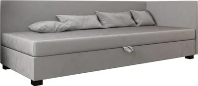 Produktbild von AURA SOFA  Boxspringbett  TILIA  PLUS 100x195 Komplett-Set mit Bonell Matratze, Polsterbett mit Bettkästen -  Grau, MONOLITH 84
