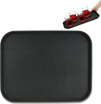 Image de Plateau de service Relaxdays, lot de 2, surface antidérapante, plateau de serveur carré, restauration, L x P : 46 x 35 cm, noir