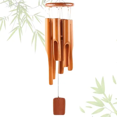 Image de Carillon éolien en bambou, 6 tubes, carillon éolien en bois, carillon éolien pour le jardin, carillon éolien suspendu en bois, carillon éolien d'extérieur avec crochet en S, cadeau souvenir (couleur bois)
