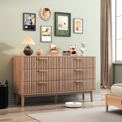 Produktbild von UnboxG Kommode mit 6 Schubladen, Sideboard Aufbewahrungsschrank aus Holz, Schubladenkommode in Natur Holzoptik für Wohnzimmer & Schlafzimmer