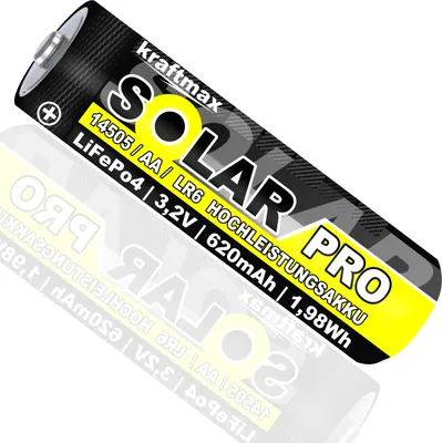 Produktbild von 1 er Pack SOLAR pro Mignon AA Akkus - wiederaufladbare Batterien - 3,2V / 1,92Wh / 14505 - LiFePo4 Hochleistungs- Akku Batterie speziell für Solarlampen | Solar Lichterkette | Solarleuchte | Leuchte