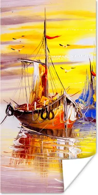 Produktbild von MuchoWow® Poster Malerei - Boot - Wasser - Ölfarbe 20x40 cm - Plakat - Foto