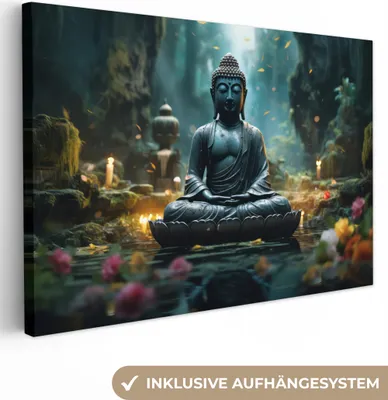 Obrázek produktu pro Nástěnná dekorace 120x80 cm - Buddha - Obraz - Buddha - Zen - Umění - Buddha, dekorace, dekorace obývacího pokoje, obrazy, dekorace na zeď