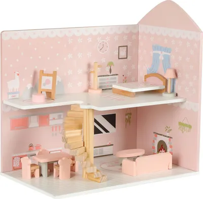 Produktbild von Aga4Kids Miniatur-Puppenhaus-Bausatz zum Selbermachen mit Möbeln – Puppenhaus-Bausatz aus Holz, zwei Etagen