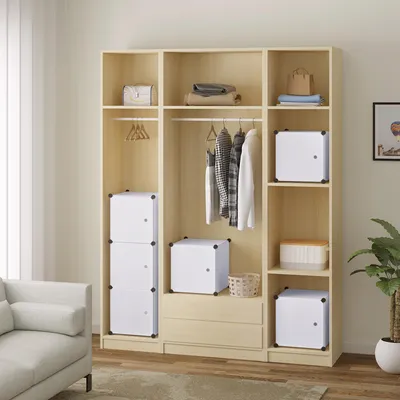 Produktbild von DIY Kleiderschrank mit Tür 6 Fächer | Weiß | 96x30x96 cm