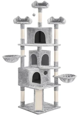 Immagine prodotto di Yaheetech, albero per gatti grande XXL, altezza 194 cm, con 9 pali per graffiare, colore grigio chiaro