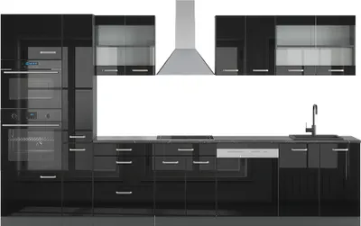 Produktbild von Vicco Küchenzeile R-Line, 350 cm mit Hochschrank, ohne Arbeitsplatte, Schwarz Hochglanz/Anthrazit