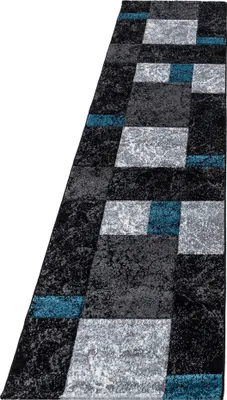 Produktbild von Teppich Läufer Wohnzimmer Türkis 80x300 Kariertes Design aus Polypropylen
