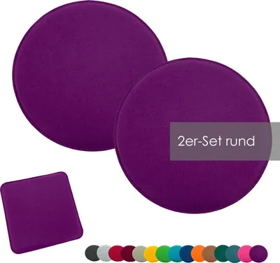 Produktbild von heimtexland ® Sitzkissen Set Filz Stuhlkissen Stuhlauflage Filzkissen Stuhl Polster Kissen Typ631 2er Set 35 cm Rund Lila