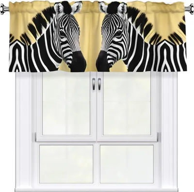Produktbild von Schwarz-weißer Volant mit Zebramuster, 137,2 x 45,7 cm, einfache Anbringung für Küchen-, Schlafzimmer- und weitere Fensterdekorationen